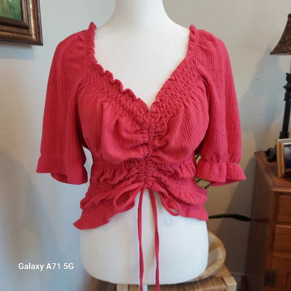 Pilcro Anthropologie Ruffle Puff Sleeve Pink Rose Sz M - Picture 12 of 16